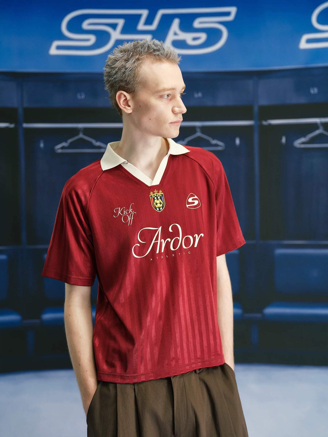 S45 Logo Patch Striped Short Sleeve Polo Soccer Jersey | Face 3 Face