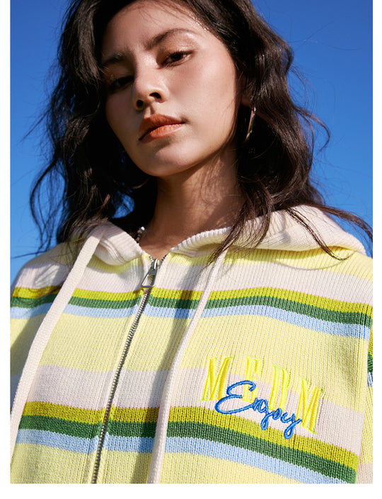 MEDM Colorful Stripes Zip-Up Knit Hoodie | Face 3 Face