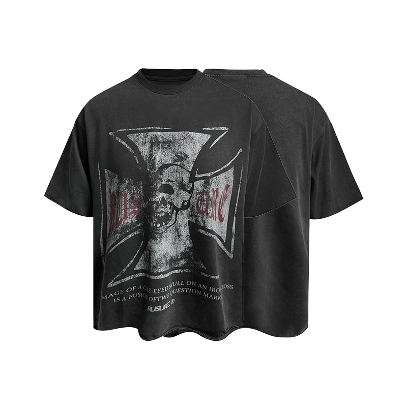 RUSURE Vintage Cross Skull Washed Tee | Face 3 Face