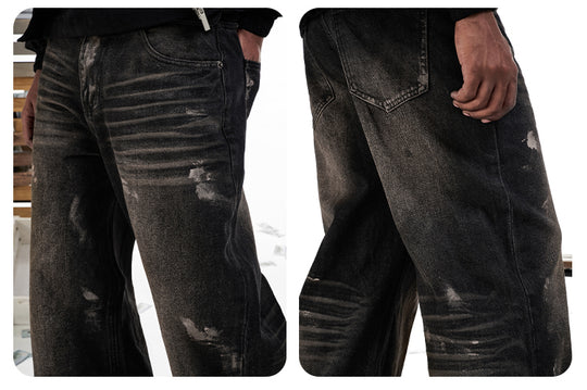 F3F Select Dirty Dye Whisker Black Washed Baggy Jeans | Face 3 Face