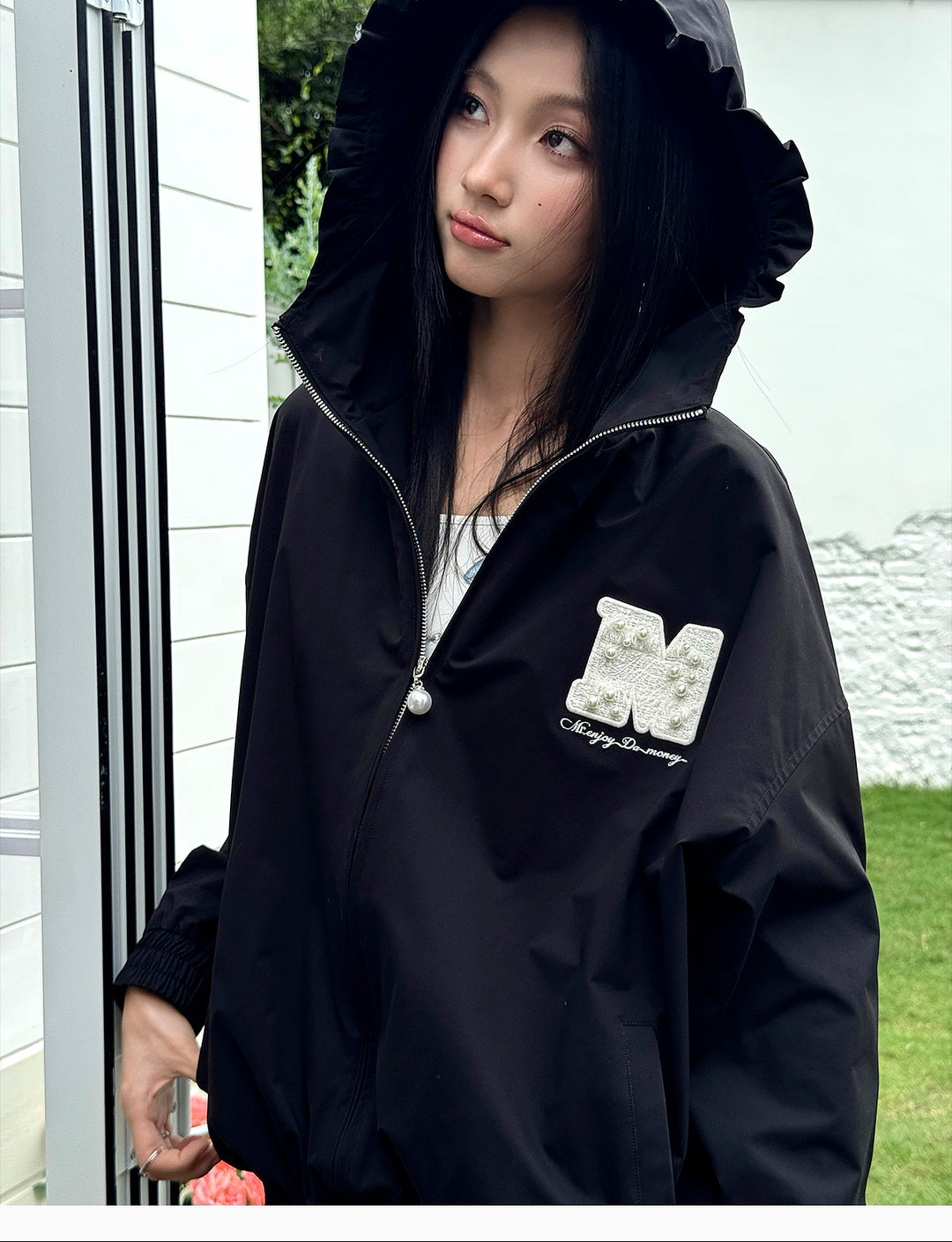 MEDM Pearl Logo Lace Hooded Zip Jacket | Face 3 Face