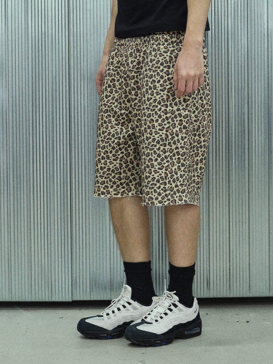 S45 Leopard Print Cutoff Sweat Shorts
