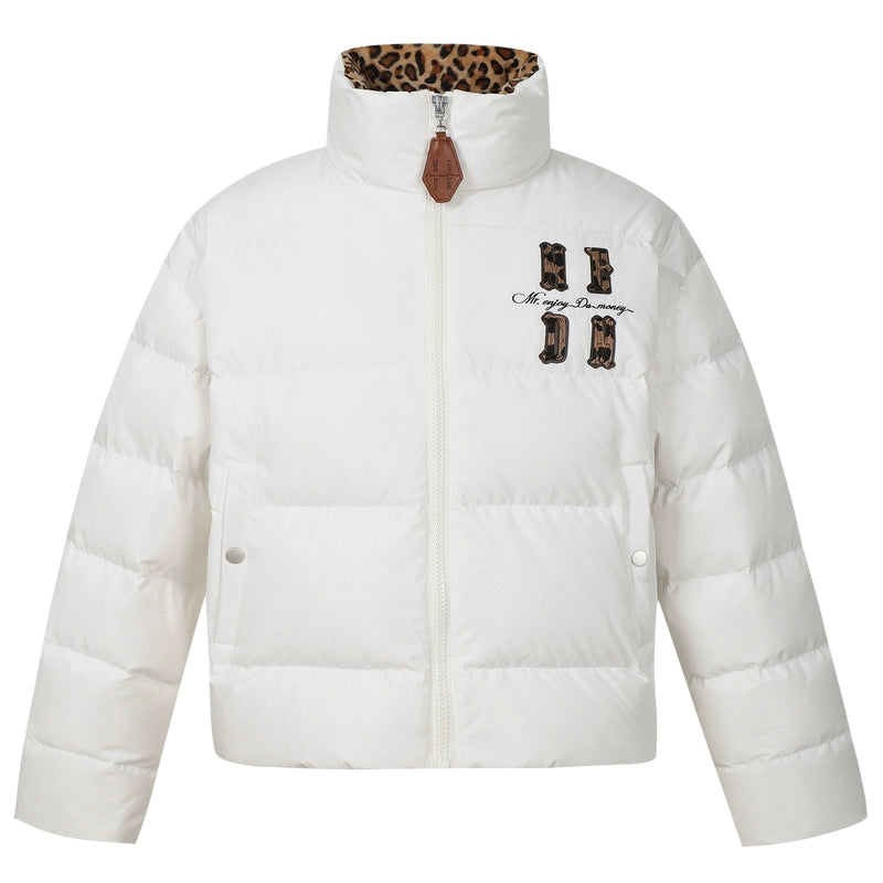 MEDM Leopard Collar Logo Patch Down Jacket | Face 3 Face
