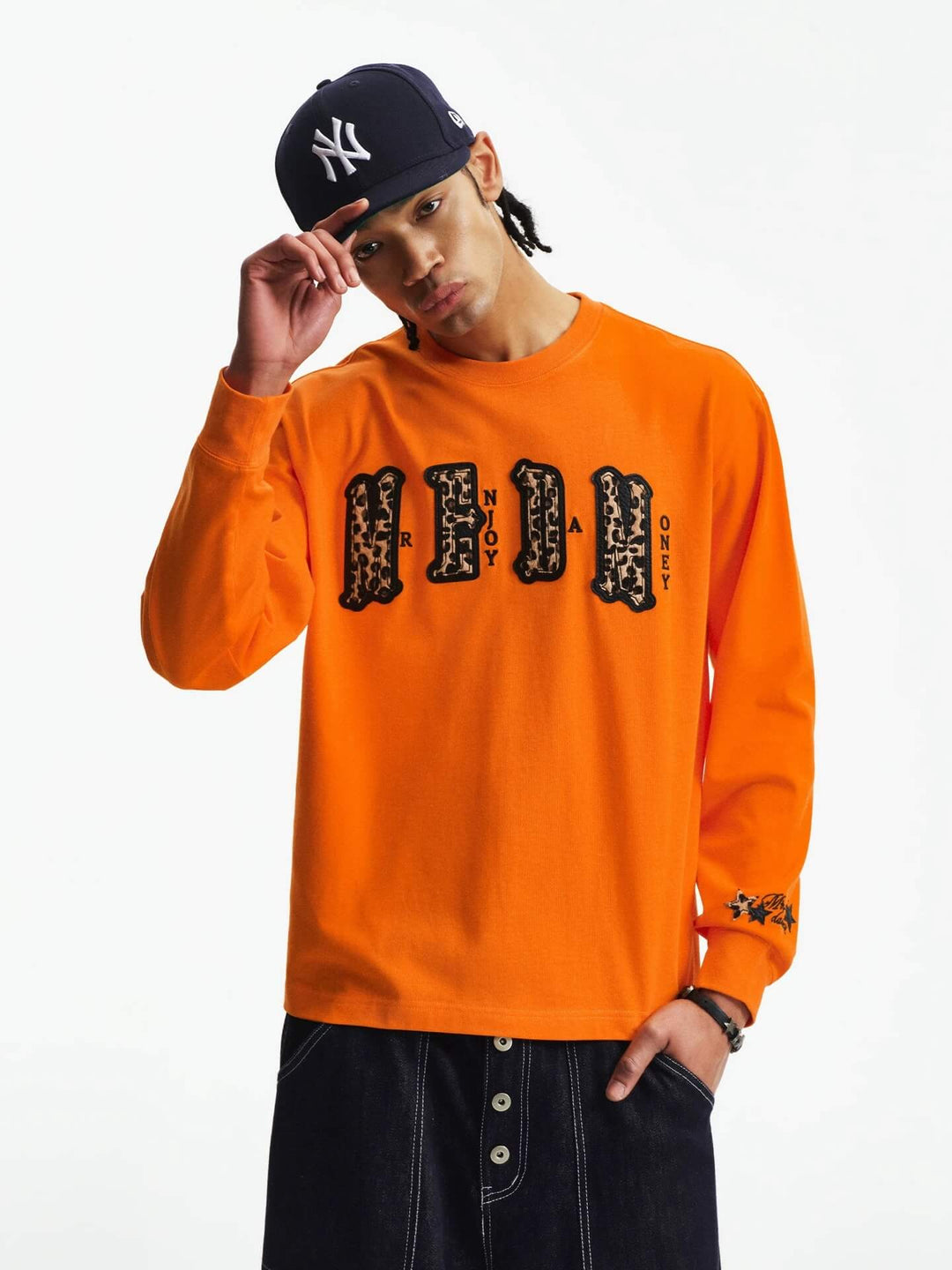 MEDM Leopard Print Logo Patch Long Sleeve Tee | Face 3 Face