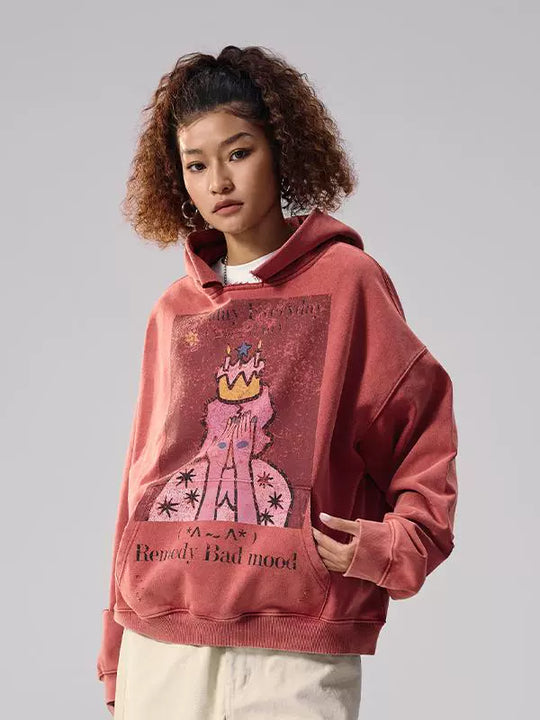 Remedy Washed Distressed Print Hoodie | Face 3 Face