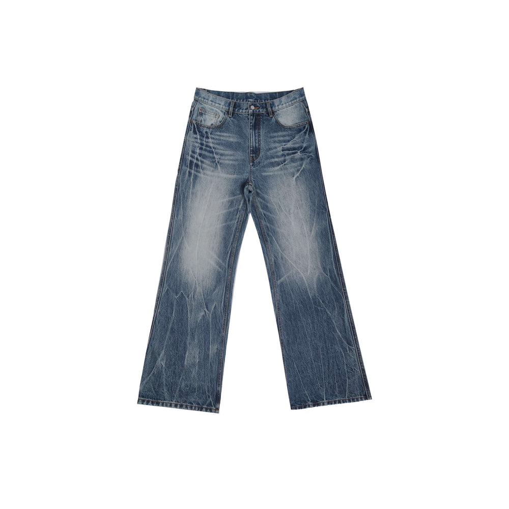 S45 Lightning Crack Wash Distressed Slight Flare Jeans | Face 3 Face