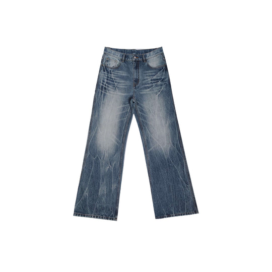 S45 Lightning Crack Wash Distressed Slight Flare Jeans | Face 3 Face
