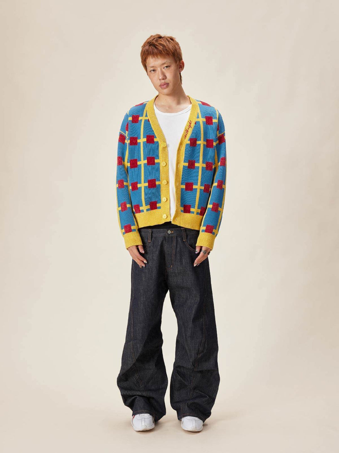 EVILKNIGHT(EK) Multicolor Checkerboard Knit Cardigan