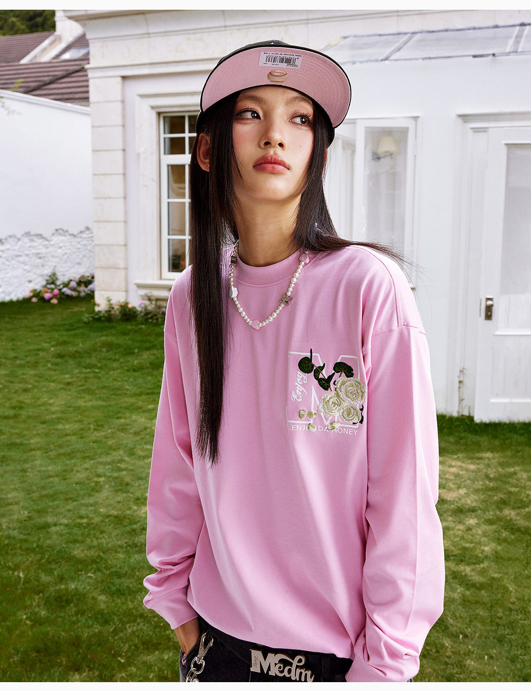 MEDM Big M Flower Embroidered Long Sleeve Tee | Face 3 Face