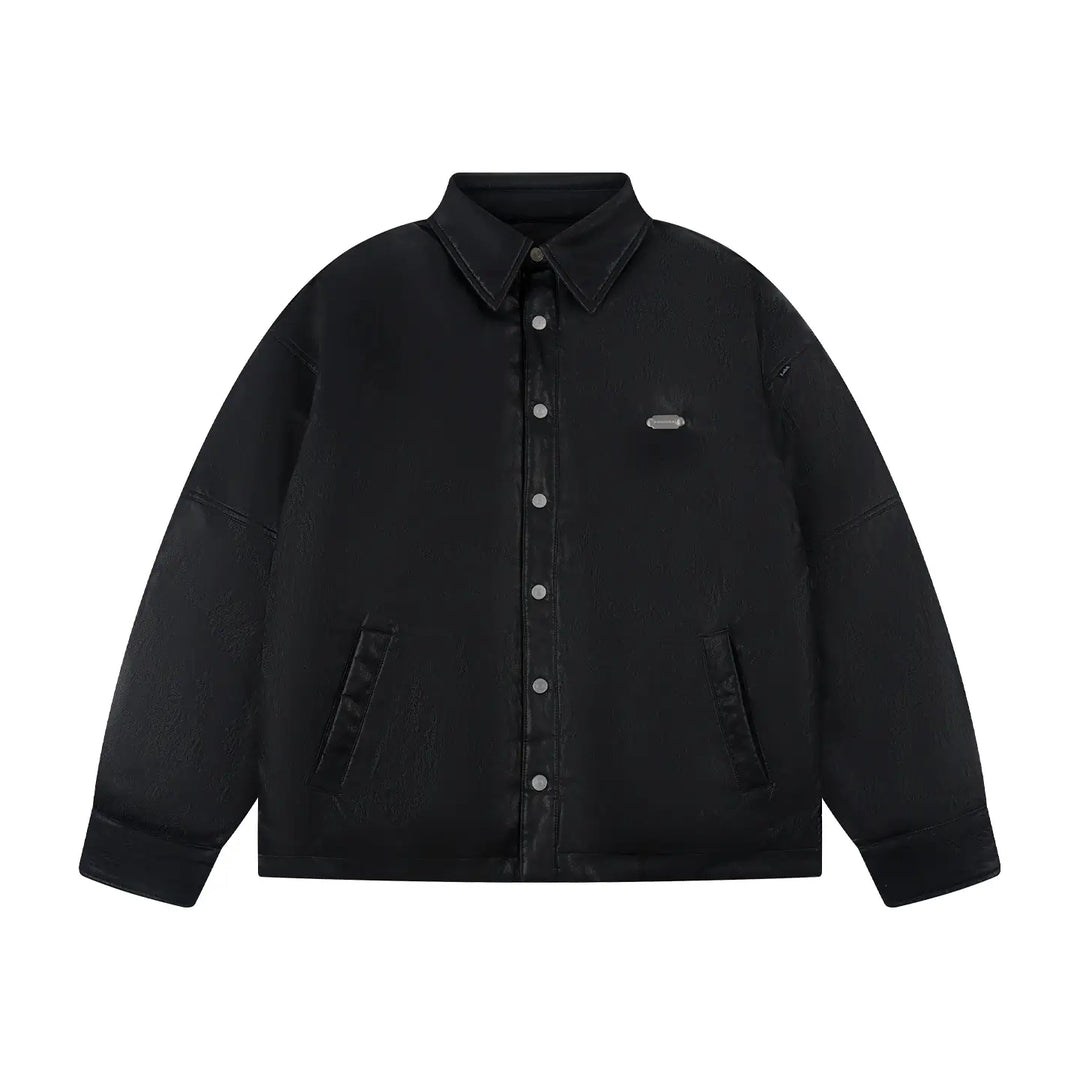 Labt Light Textured PU Leather Down Jacket | Face 3 Face