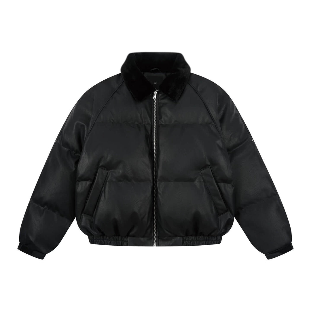 1807 Fur Collar PU Leather Down Jacket | Face 3 Face