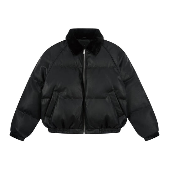 1807 Fur Collar PU Leather Down Jacket | Face 3 Face