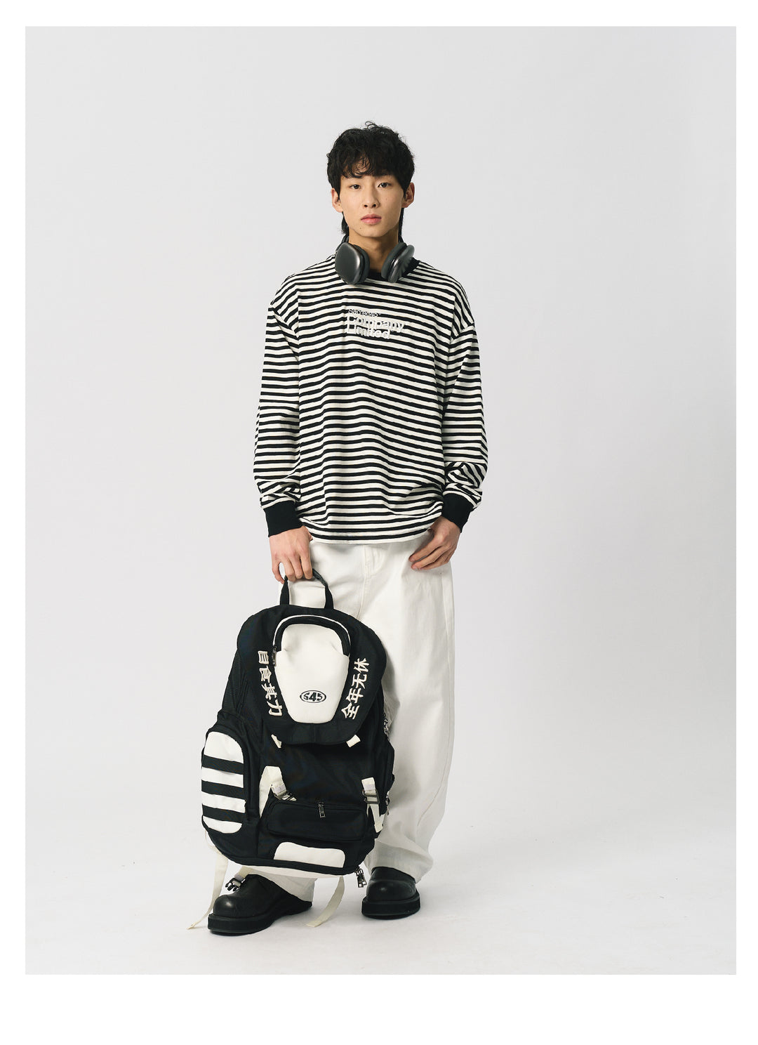 S45 Striped Embroidery Long-Sleeve Tee | Face 3 Face