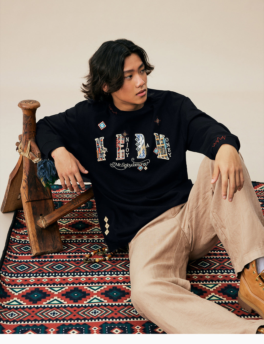 MEDM Ethnic Patch Embroidered Long Sleeve Tee | Face 3 Face
