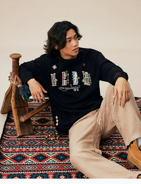MEDM Ethnic Patch Embroidered Long Sleeve Tee | Face 3 Face