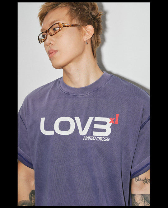 NOVACAM Love Graphic Print Washed Short Sleeve Tee | Face 3 Face