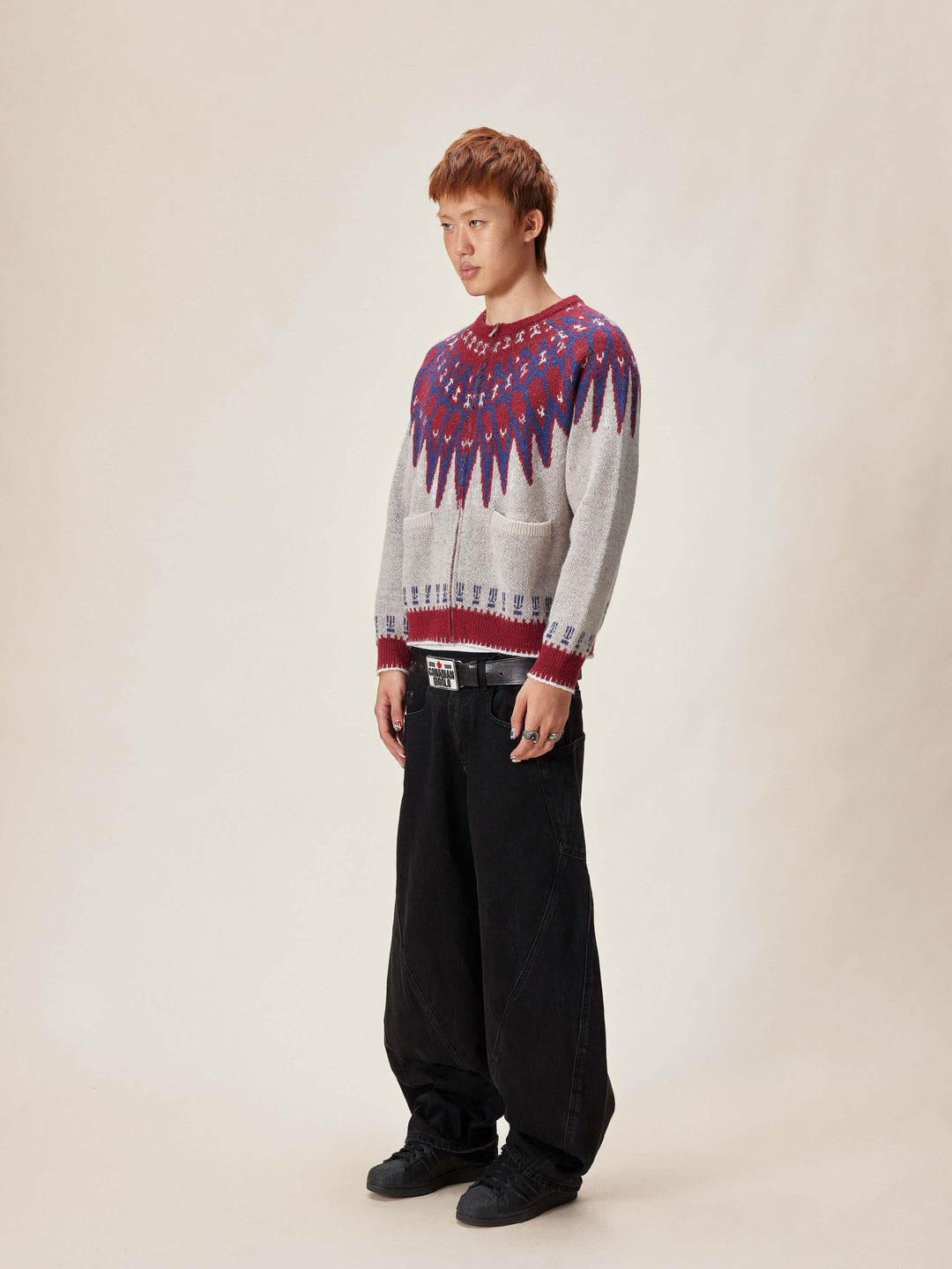 EVILKNIGHT(EK) Ethnic Pattern Knit Zip Up Cardigan