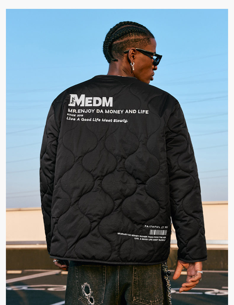 MEDM Embroidered Typography Quilting Jacket | Face 3 Face