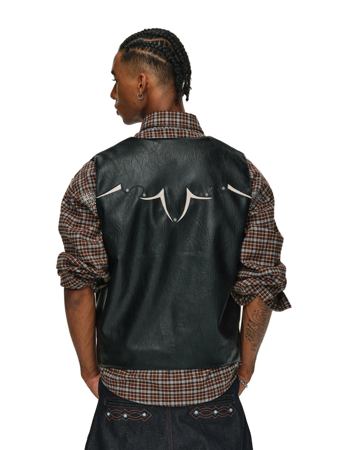 ANTIDOTE Turquoise Studded Western PU Leather Biker Vest | Face 3 Face