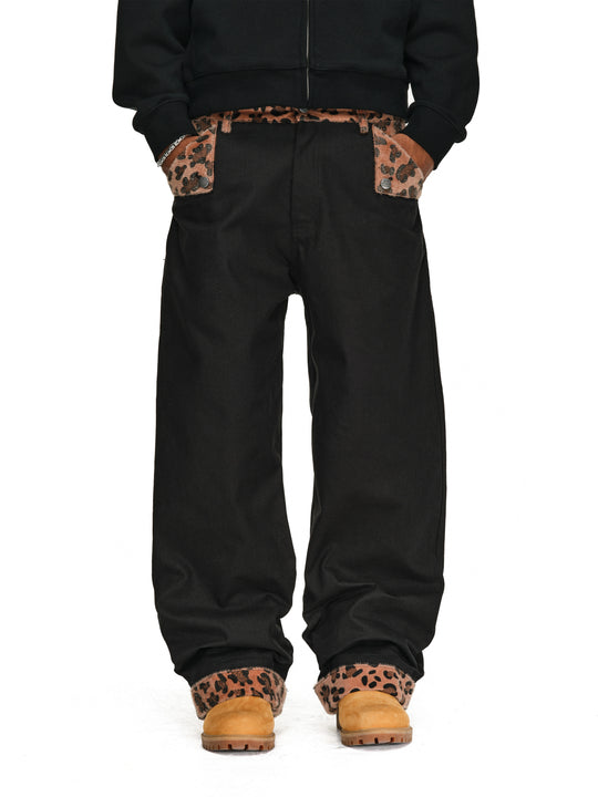 ANTIDOTE Wooly Leopard Cow Patchwork Work Pants | Face 3 Face