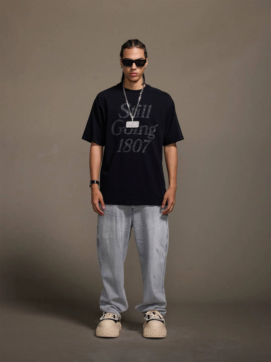 1807 Still Going Glitter Print Short Sleeve Tee | Face 3 Face