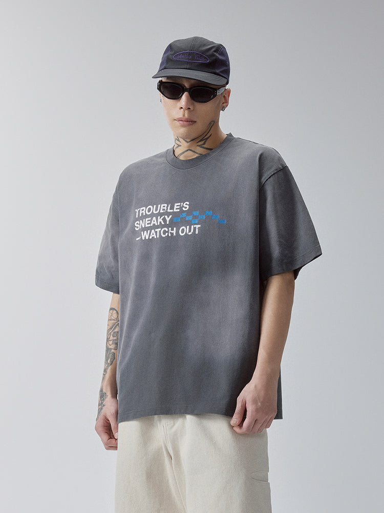 F2CE Aged Mud Dye Printed Slogan Tee | Face 3 Face