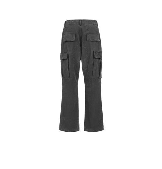 UNDERWATER Needle Embroidery Distressed Flared Cargo Work Pants