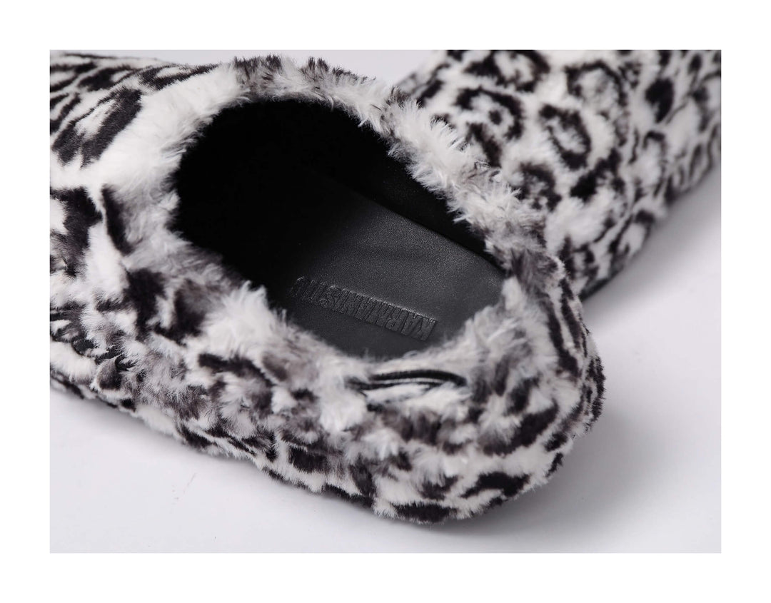 KARMANISTIC Rose White Leopard Fur Embroidered Slipper Clogs | Face 3 Face