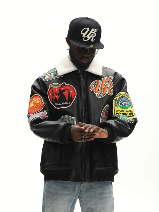 UNTILWERICH PU Leather Fleece Lined Bomber Jacket