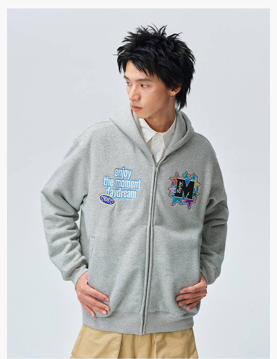 MEDM Blooming Star Embroidered Zip-Up Hoodie | Face 3 Face