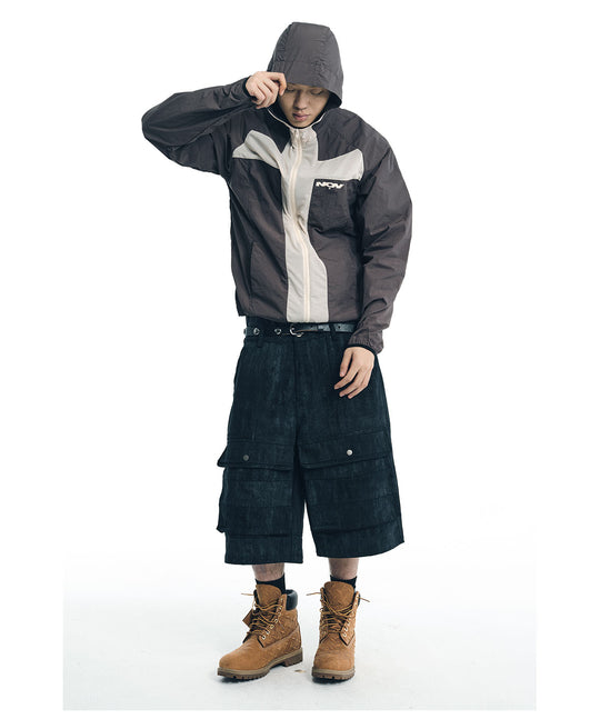 NOVACAM Wrinkled Nylon Mesh-Paneled Hooded Track Jacket | Face 3 Face