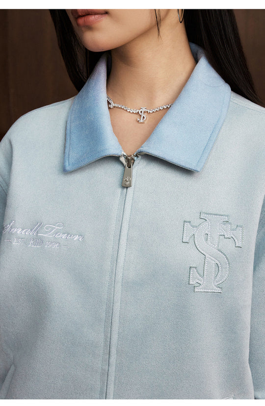 Small Town Kid Faux Suede Logo Patch Work Jacket | Face 3 Face