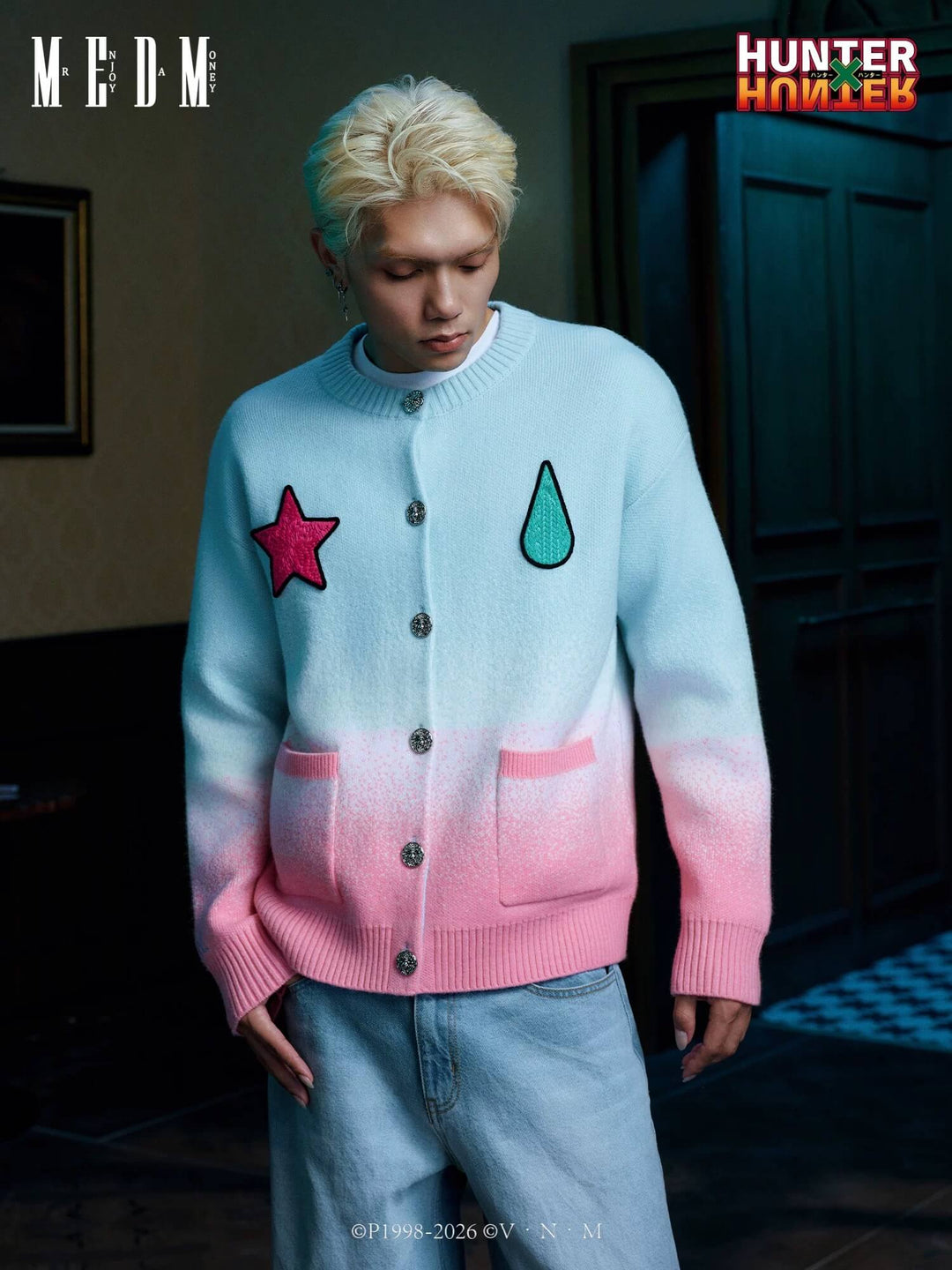 MEDM × HUNTER×HUNTER Hisoka Star and Teardrop Patch Gradient Cardigan | Face 3 Face