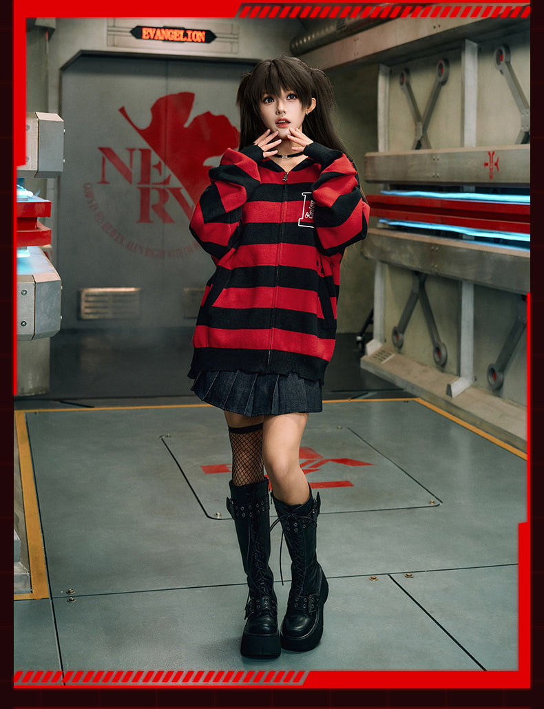 MEDM x EVA Lilith Stripe Zip-Up Knit Hoodie | Face 3 Face