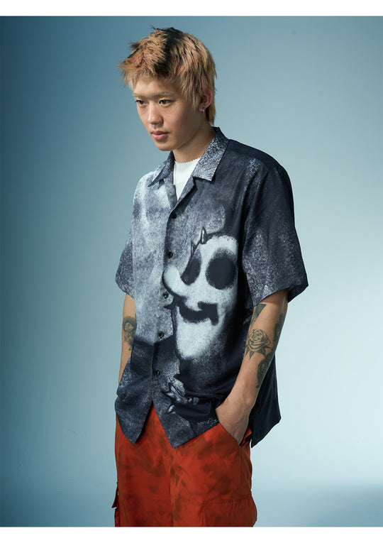 EVILKNIGHT(EK) Full-Print Graffiti Portrait Cuban Shirt | Face 3 Face