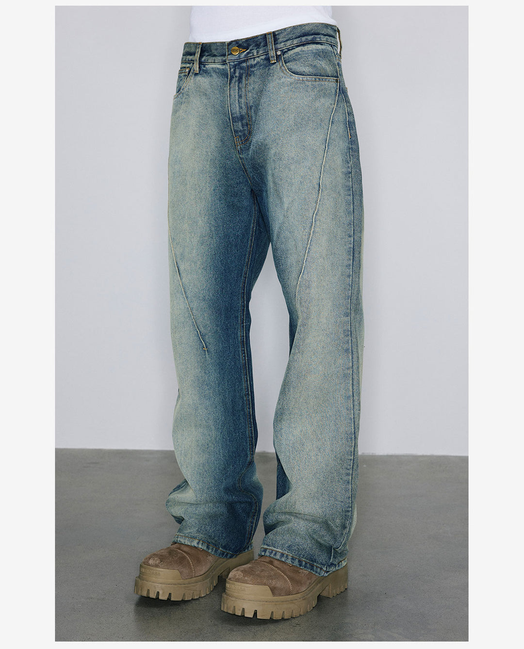 NOVACAM Heavy Washed Gradient Mud Dyed Stitched Flared Jeans | Face 3 Face