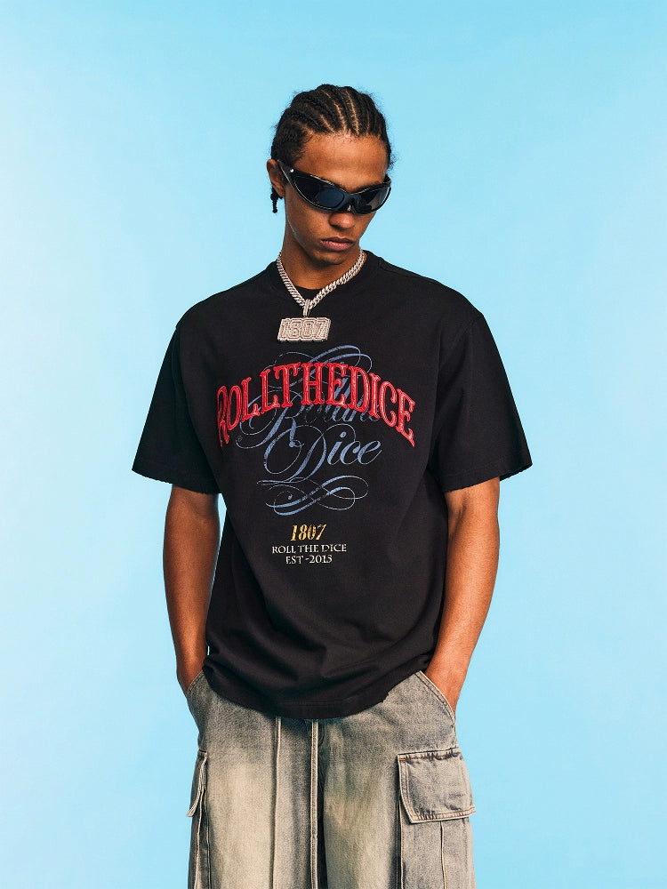 1807 ROLLTHEDICE Patch Embroidered Printed Aged Tee | Face 3 Face