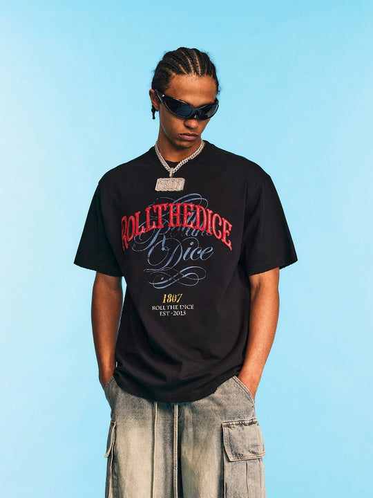 1807 ROLLTHEDICE Patch Embroidered Printed Aged Tee | Face 3 Face