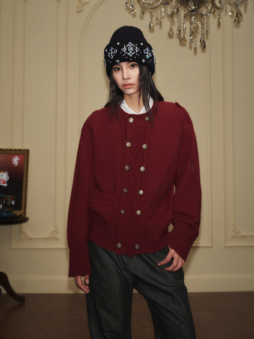 YADcrew Double Breasted Metal Button Cable Knit Cardigan | Face 3 Face