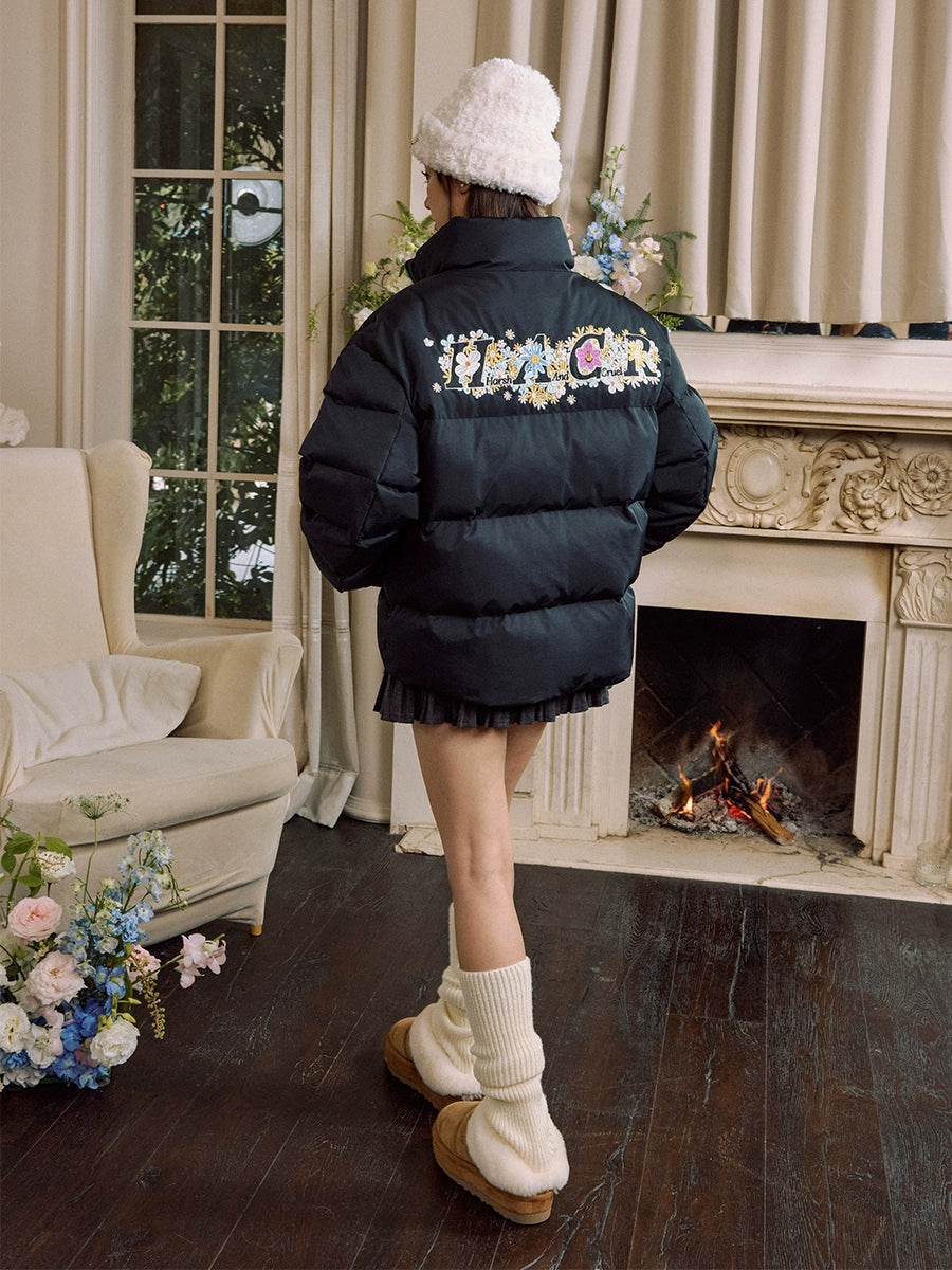 Harsh and Cruel Flowers Embroidery Puffer Jacket | Face 3 Face