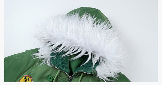 MEDM License Plate Patch Fur-Hooded MA-1 Bomber Jacket | Face 3 Face