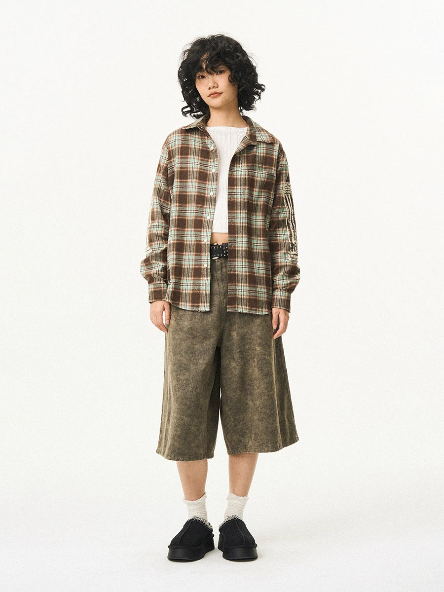 EMPTY REFERENCE Roman Column Print Plaid Long Sleeve Shirt | Face 3 Face