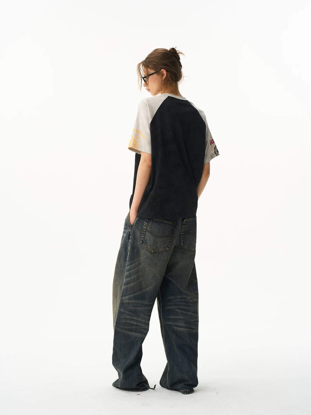 EXITMODE BY BLIND NO PLAN Wax Print Color Block Raglan Short Sleeve Tee