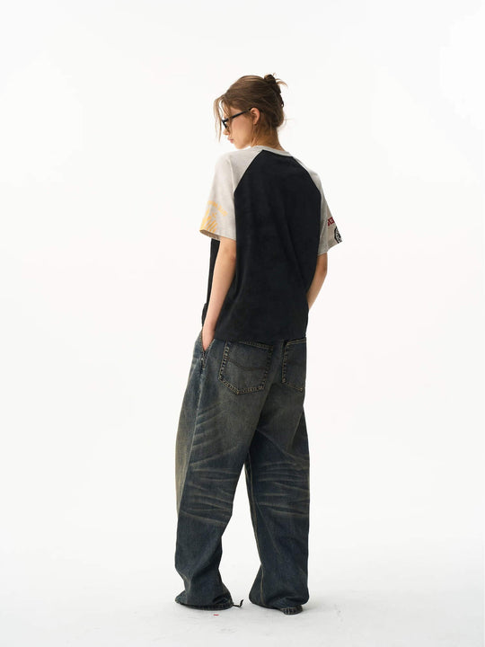 EXITMODE BY BLIND NO PLAN Wax Print Color Block Raglan Short Sleeve Tee