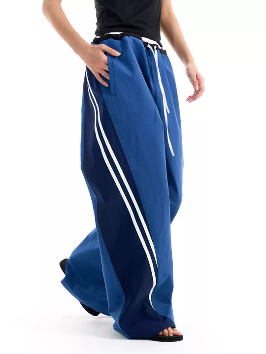 BLIND NO PLAN Color Block Striped Patchwork Baggy Track Pants | Face 3 Face
