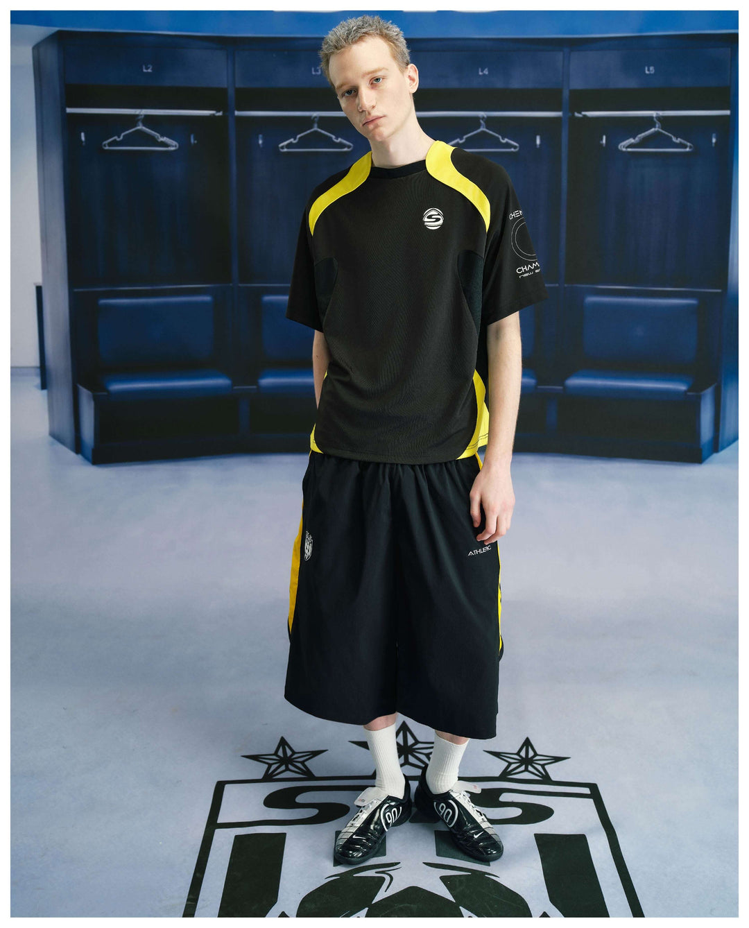 S45 Yellow Color Block Nylon Soccer Shorts | Face 3 Face