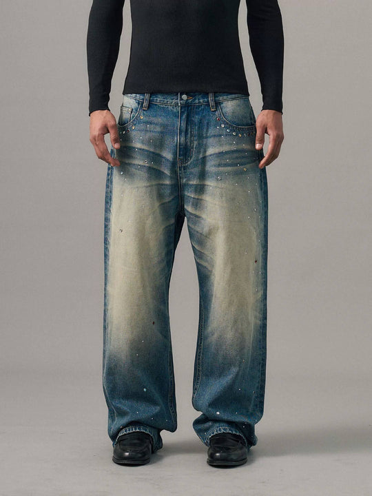 S45 Gemstone and Rhinestone Studded Washed Jeans | Face 3 Face