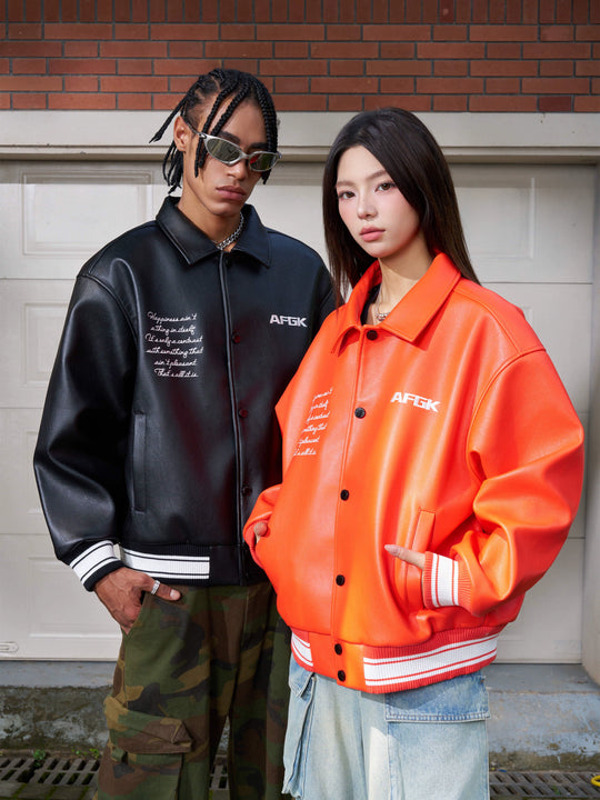 AFGK Star Angel Embroidered Racing Leather Jacket | Face 3 Face