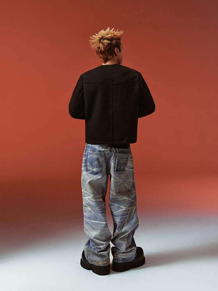 YADcrew Python Random Stitch Printed Rivet Baggy Jeans | Face 3 Face