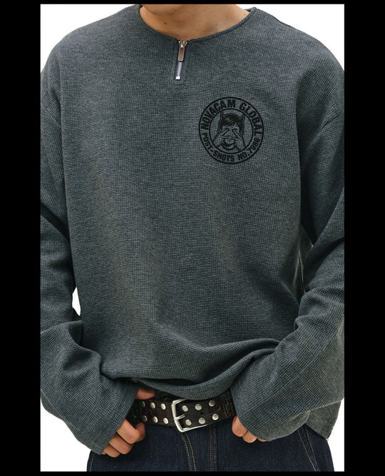 NOVACAM Waffle Vintage Print Zip Long Sleeve Tee | Face 3 Face